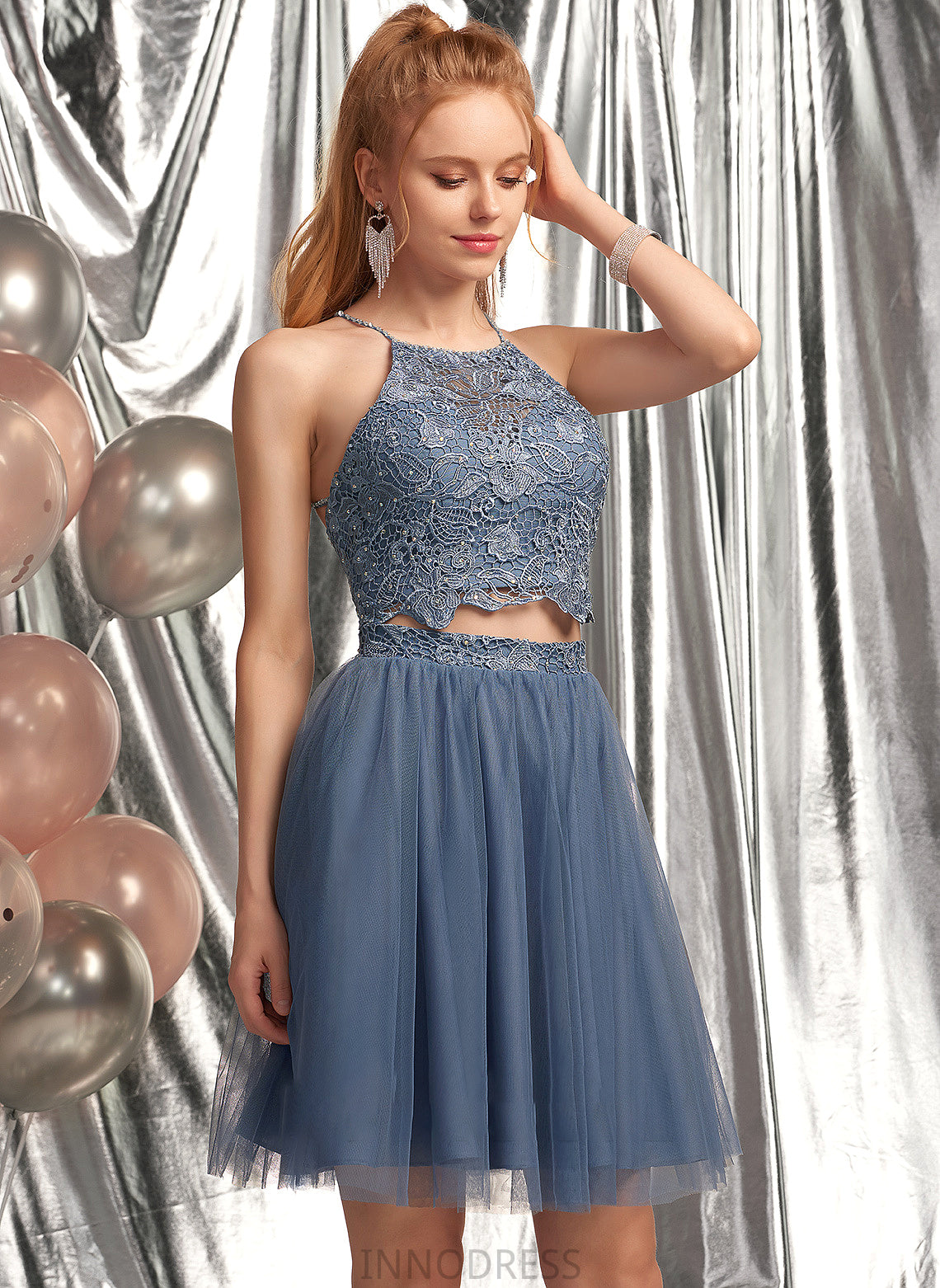 Tulle Beading Prom Dresses Azaria With Scoop Sequins A-Line Neck Short/Mini