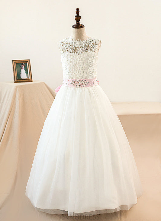 Sash Beading Junior Bridesmaid Dresses Scoop Josephine With Tulle Bow(s) Neck Ball-Gown/Princess Floor-Length