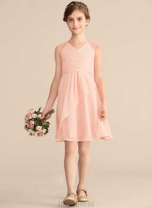 Lace Cascading Ina Chiffon Junior Bridesmaid Dresses A-Line V-neck Ruffles Knee-Length With