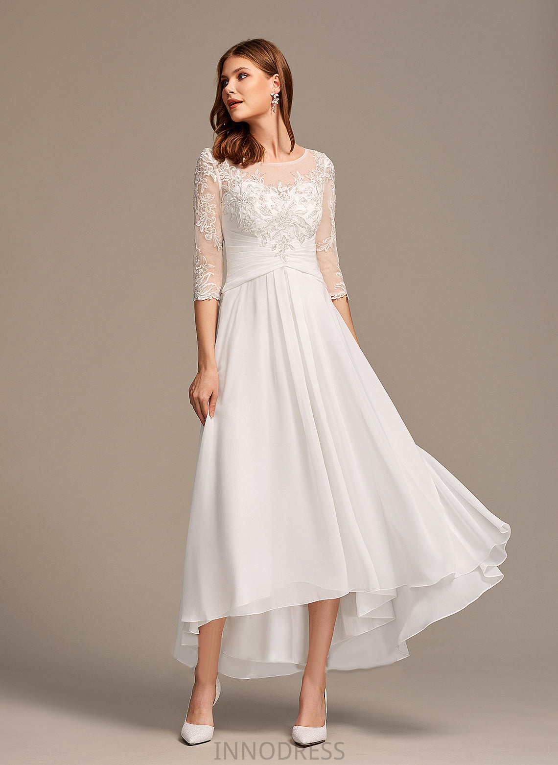 Asymmetrical Wedding Dresses Wedding With Chiffon Micaela Lace Illusion Dress A-Line