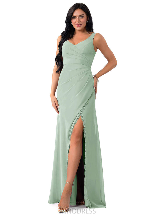 Callie Natural Waist Floor Length V-Neck A-Line/Princess Sleeveless Bridesmaid Dresses