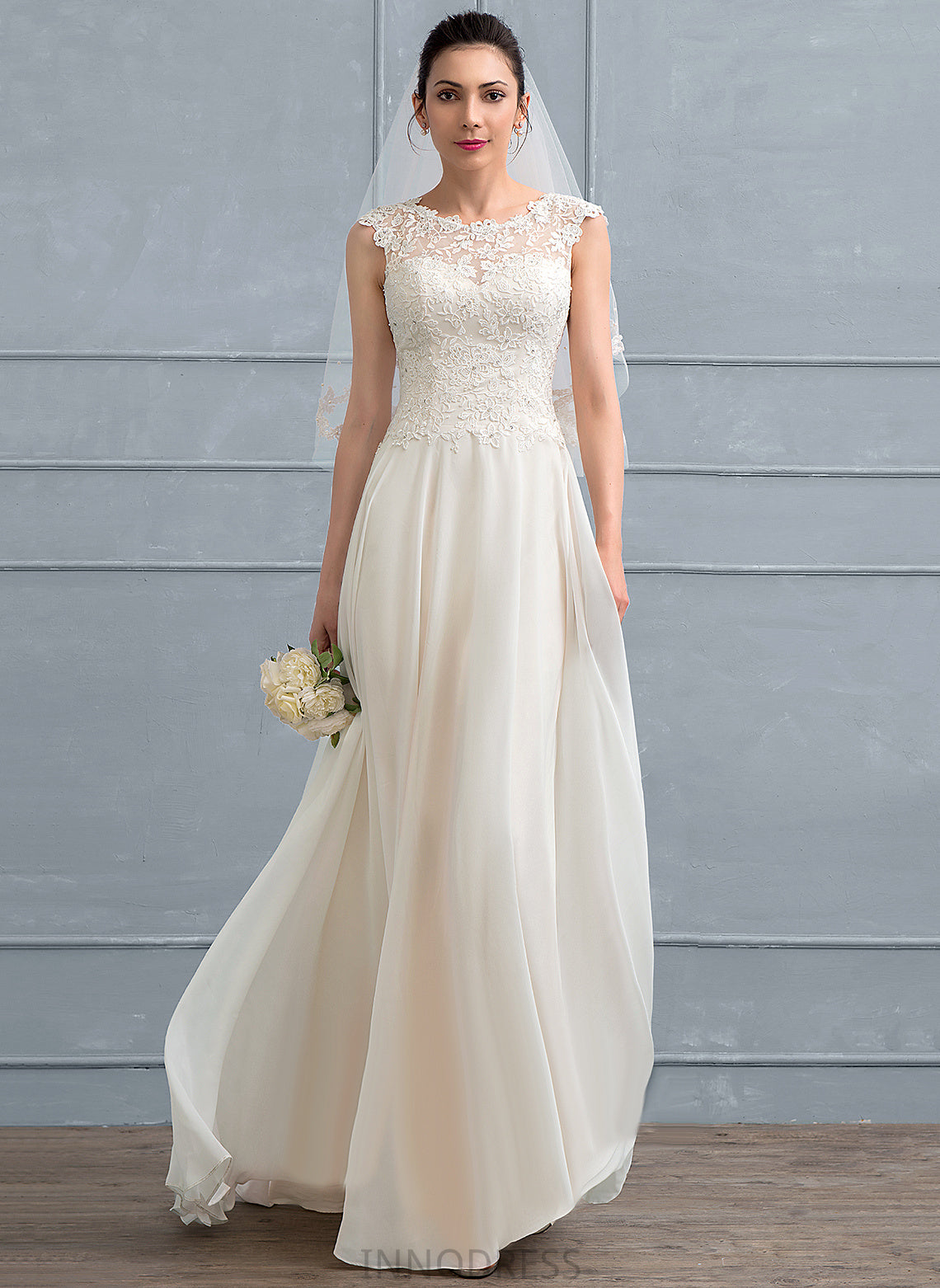 Dress Chiffon Sequins Wedding Dresses Lace A-Line Alma Beading Scoop Wedding With Floor-Length