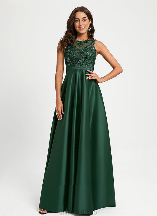 Floor-Length Lace Scoop Prom Dresses Satin Ball-Gown/Princess Kylie Sequins Neck With