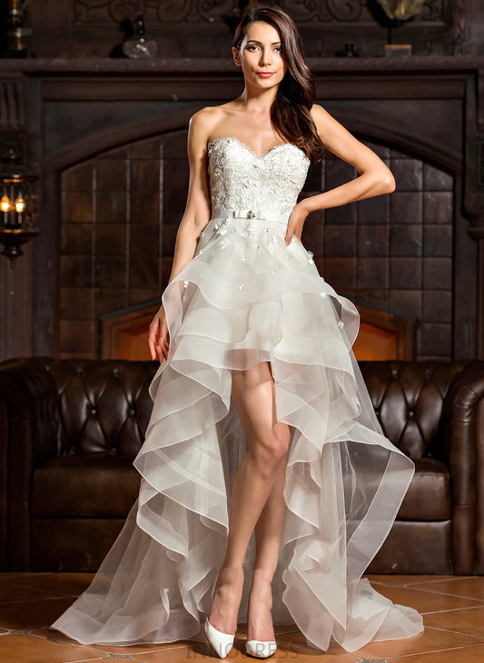 Wedding Beading Tulle Wedding Dresses Dress A-Line With Ann Asymmetrical Sweetheart Bow(s)