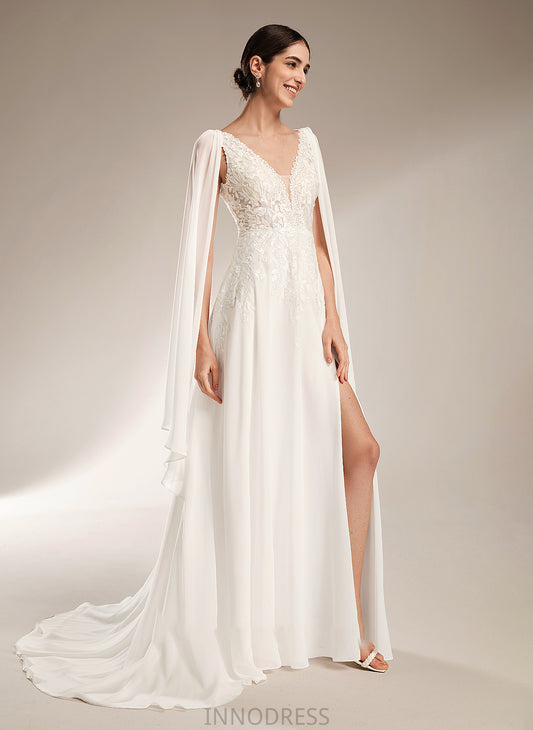 V-neck Shania Dress Wedding Dresses A-Line Train With Sequins Court Wedding