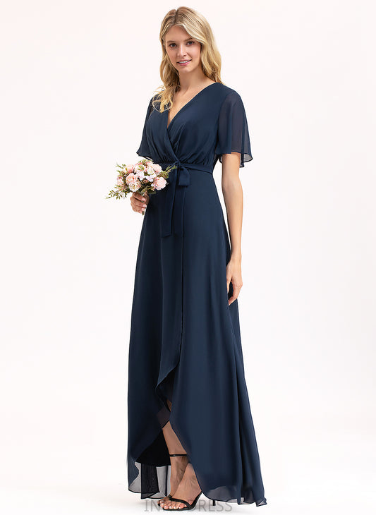 Length Asymmetrical Bow(s) Pleated V-neck A-Line Silhouette Embellishment Fabric Neckline Amiah Floor Length Bridesmaid Dresses