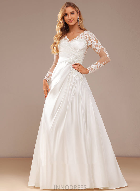 Wedding Court V-neck Satin Lace Wedding Dresses Lillie A-Line Train Lace Dress Sequins With