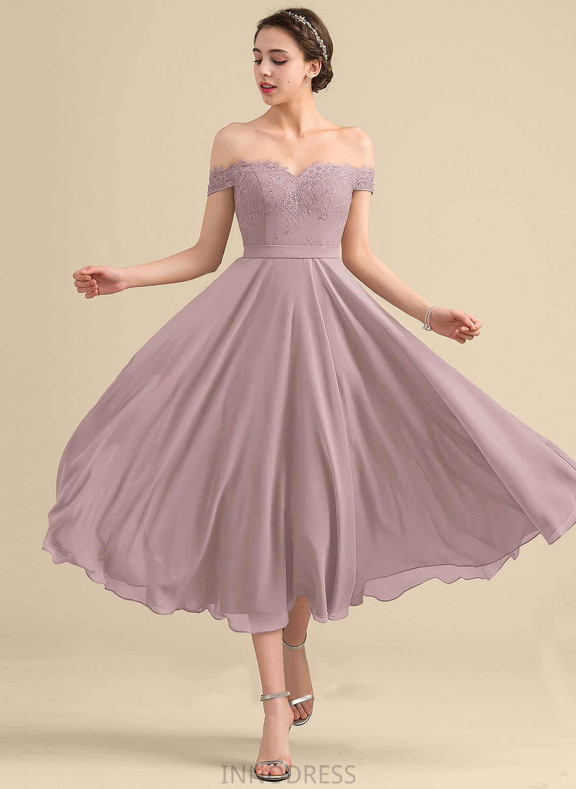 Neckline Tea-Length Embellishment Beading Silhouette Length Off-the-Shoulder Fabric A-Line Maureen Spaghetti Staps Floor Length Bridesmaid Dresses