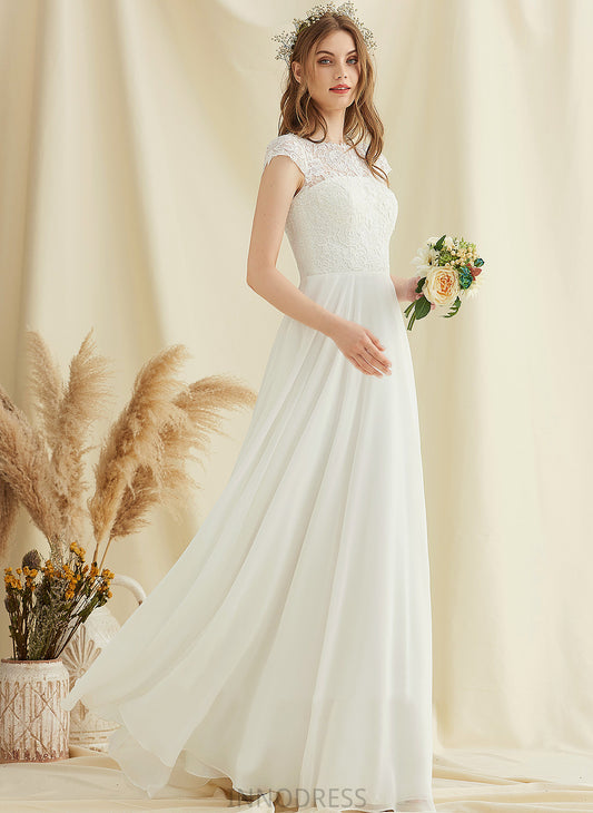 A-Line Wedding Dresses Isabella Wedding Chiffon Floor-Length Lace Dress Scoop