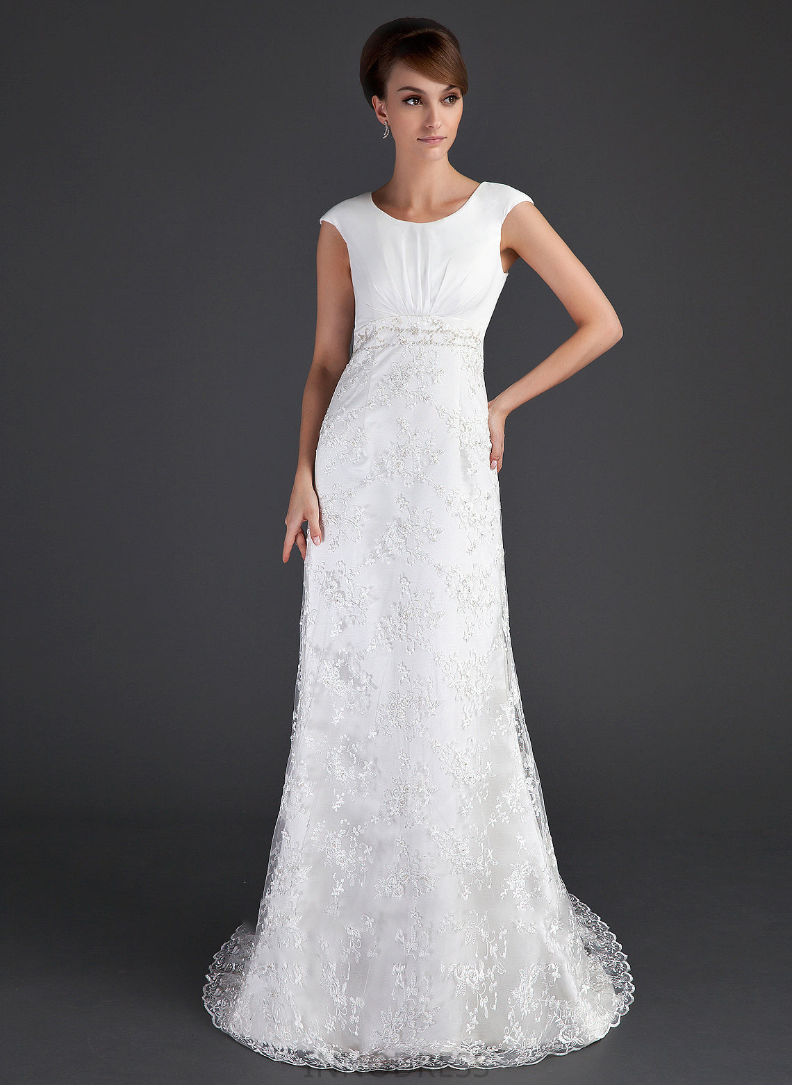 Beading With Lace Court Kaiya Sheath/Column Dress Wedding Train Ruffle Scoop Wedding Dresses Neck