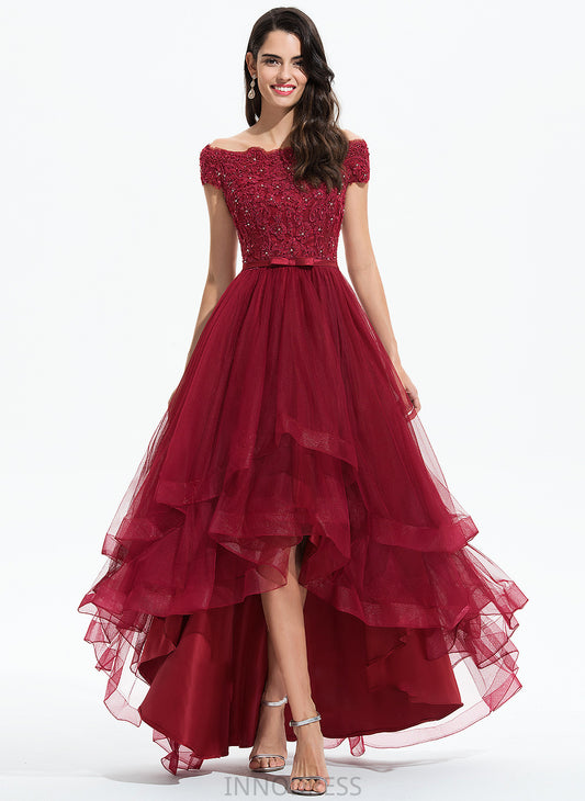 Sequins Bow(s) Dress Off-the-Shoulder Tulle Asymmetrical With Wedding Dresses Beading Ball-Gown/Princess Hillary Wedding