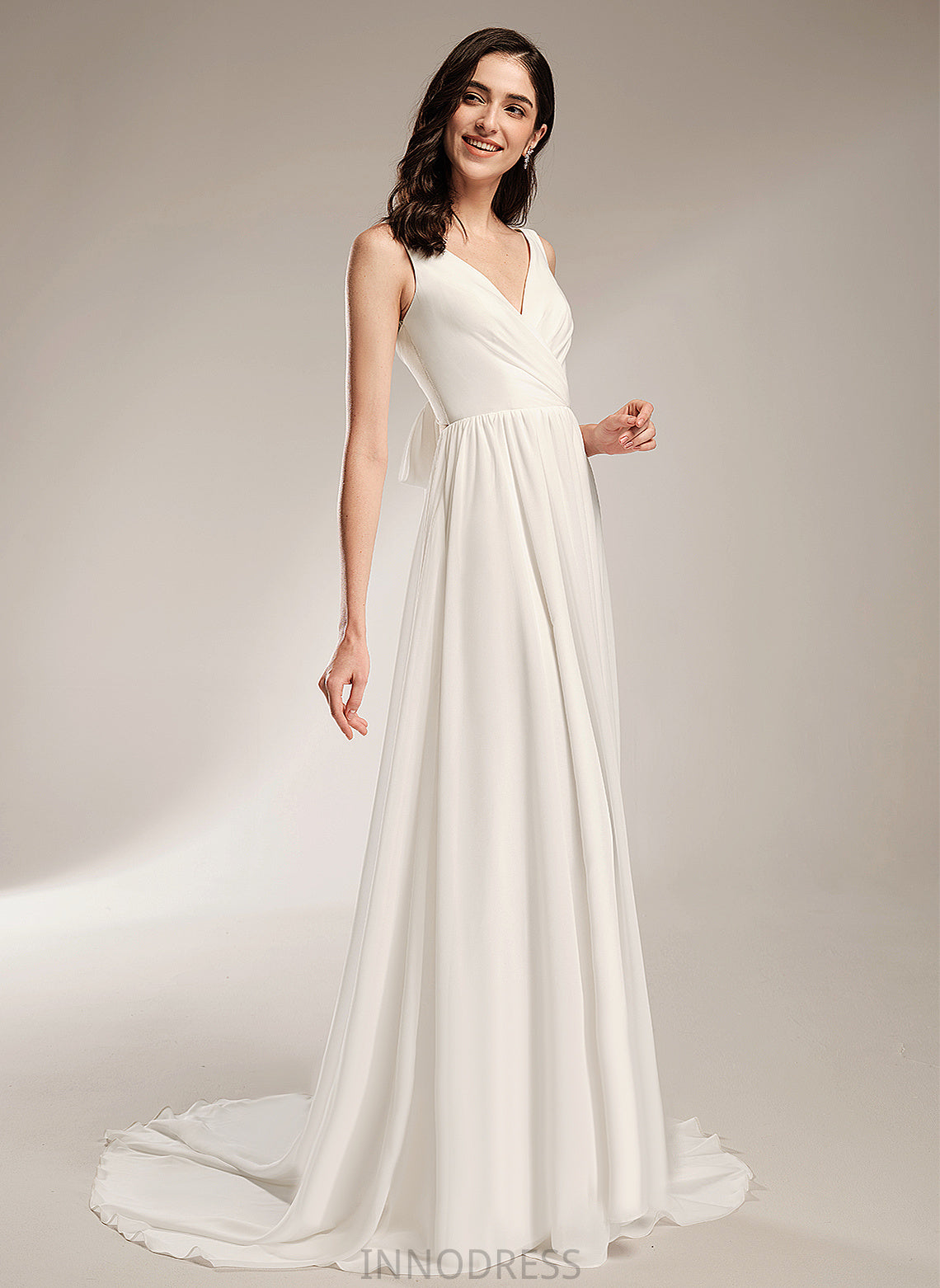 V-neck Dress Chiffon Lace Natalie Wedding Wedding Dresses A-Line Court Train With