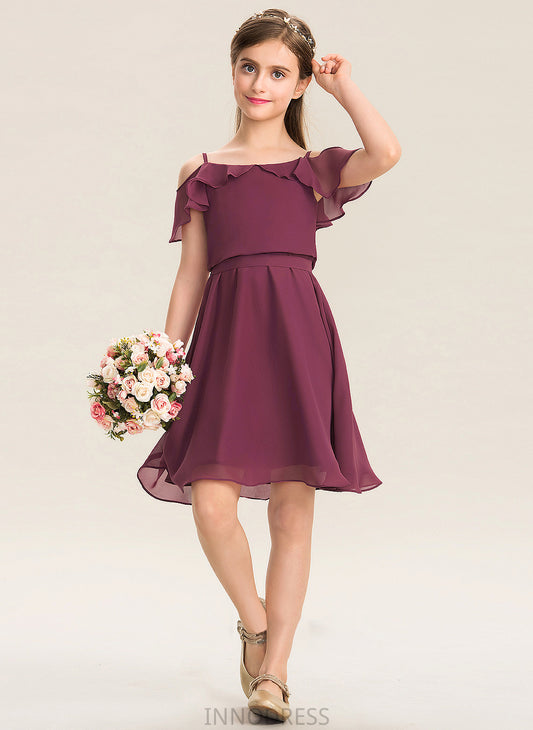 With Chiffon Junior Bridesmaid Dresses Kinsley Knee-Length A-Line Bow(s) Cascading Ruffles Off-the-Shoulder