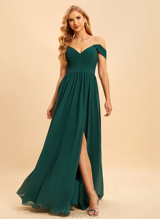 SplitFront Off-the-Shoulder Length Floor-Length Embellishment Silhouette Neckline A-Line Fabric Magdalena A-Line/Princess Sleeveless Bridesmaid Dresses