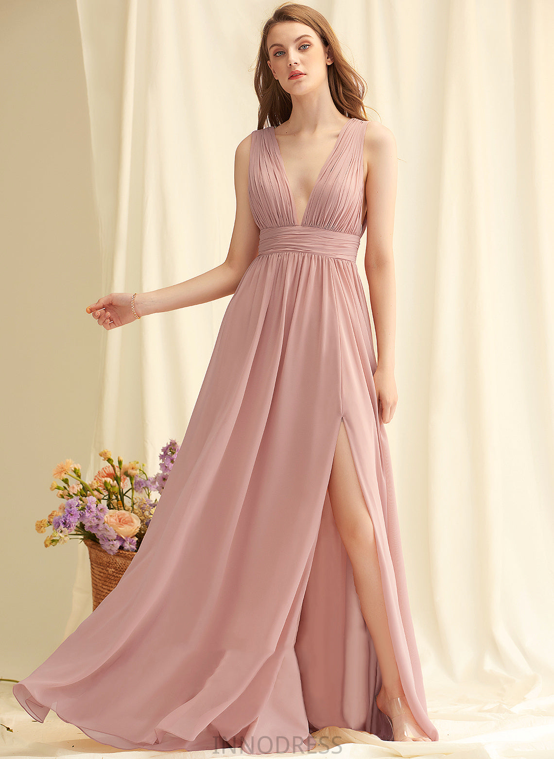 Silhouette Fabric Straps&Sleeves V-neck Neckline Length A-Line Floor-Length Rhoda Bridesmaid Dresses