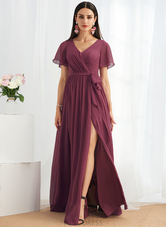 Fabric Silhouette Embellishment Neckline Floor-Length V-neck Length A-Line SplitFront Chelsea Natural Waist Floor Length Bridesmaid Dresses