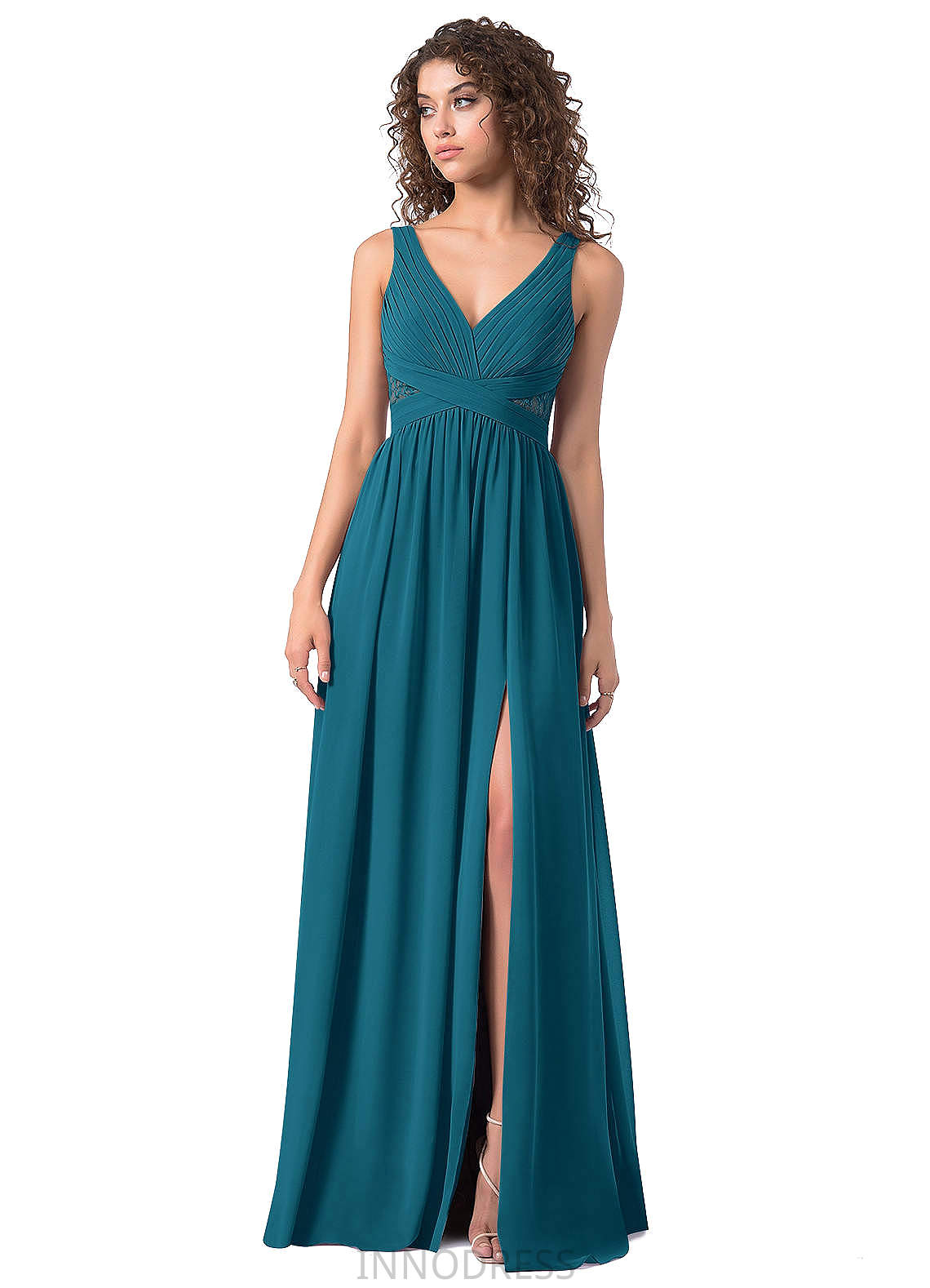 Judy Sleeveless Spaghetti Staps Natural Waist Floor Length A-Line/Princess Bridesmaid Dresses