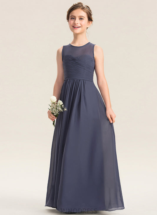 With Junior Bridesmaid Dresses Chiffon Gloria Ruffle A-Line Floor-Length Scoop Neck