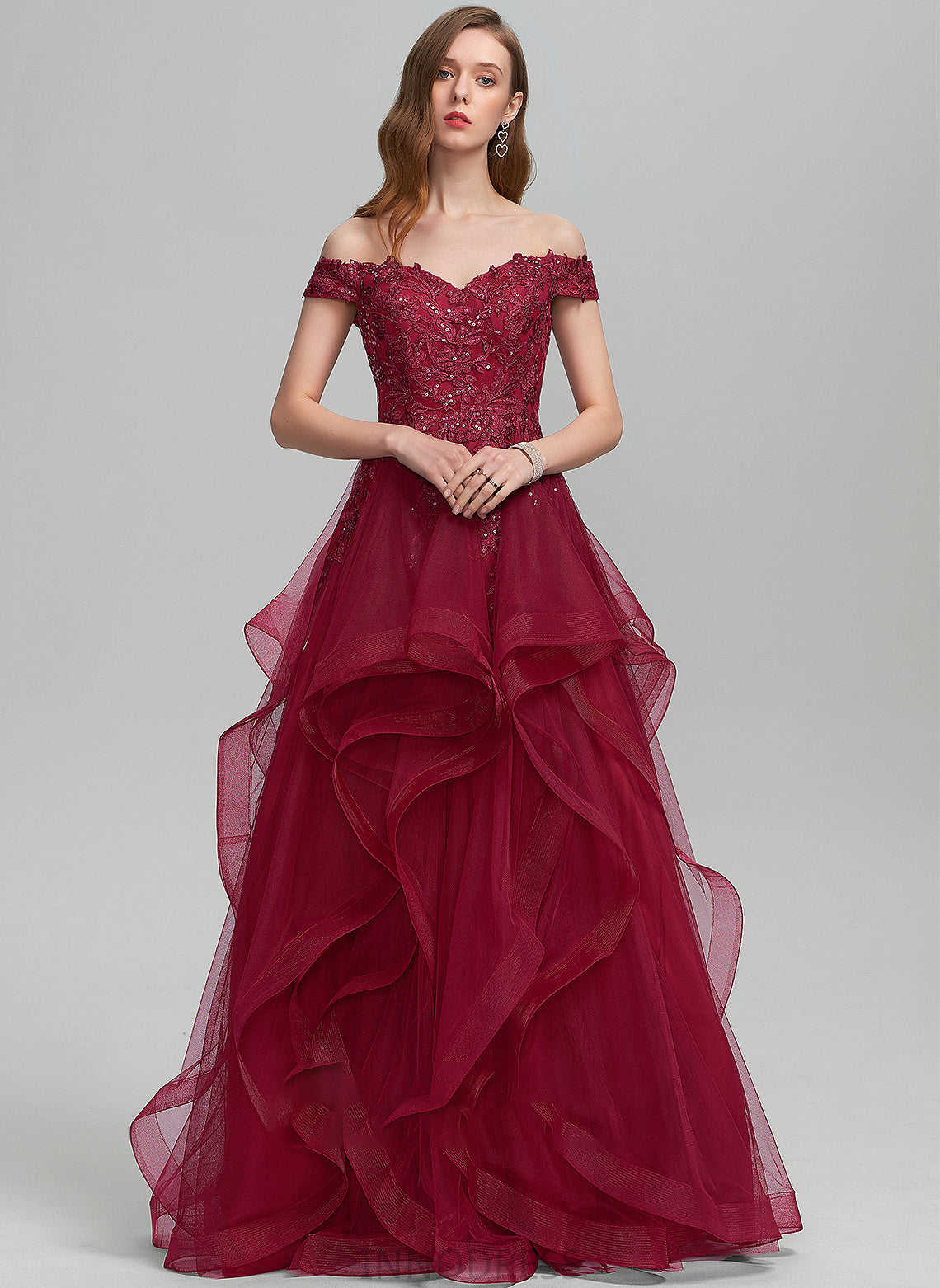 Jamya With Floor-Length Sequins Prom Dresses Off-the-Shoulder Tulle Ball-Gown/Princess