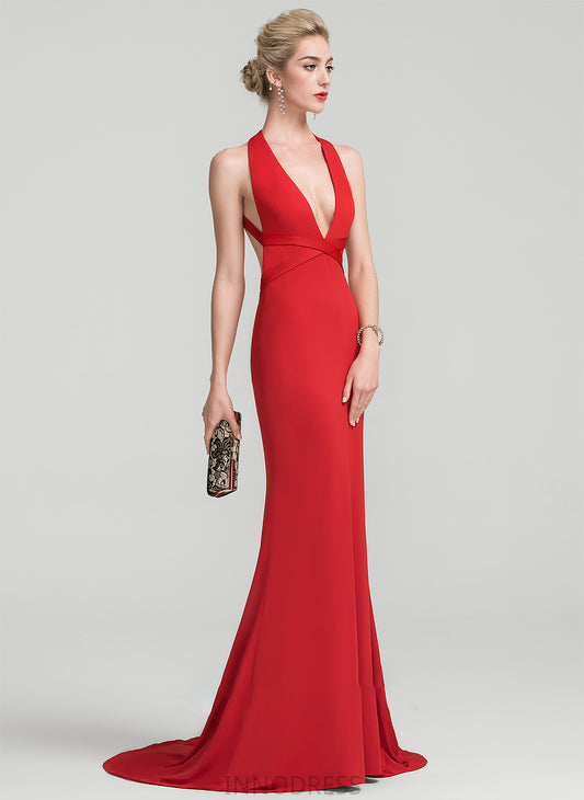 Train V-neck Jersey Sweep Kyra Trumpet/Mermaid Prom Dresses