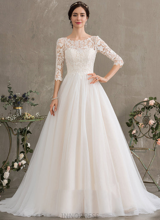 With Wedding Court Lace Elsa Train Sequins Wedding Dresses Tulle Ball-Gown/Princess Scoop Neck Dress