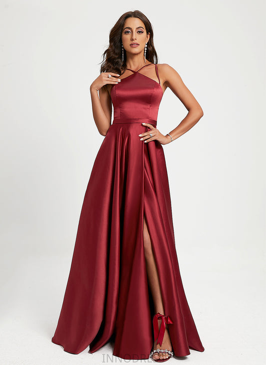 Halter Stella Prom Dresses Floor-Length Satin A-Line