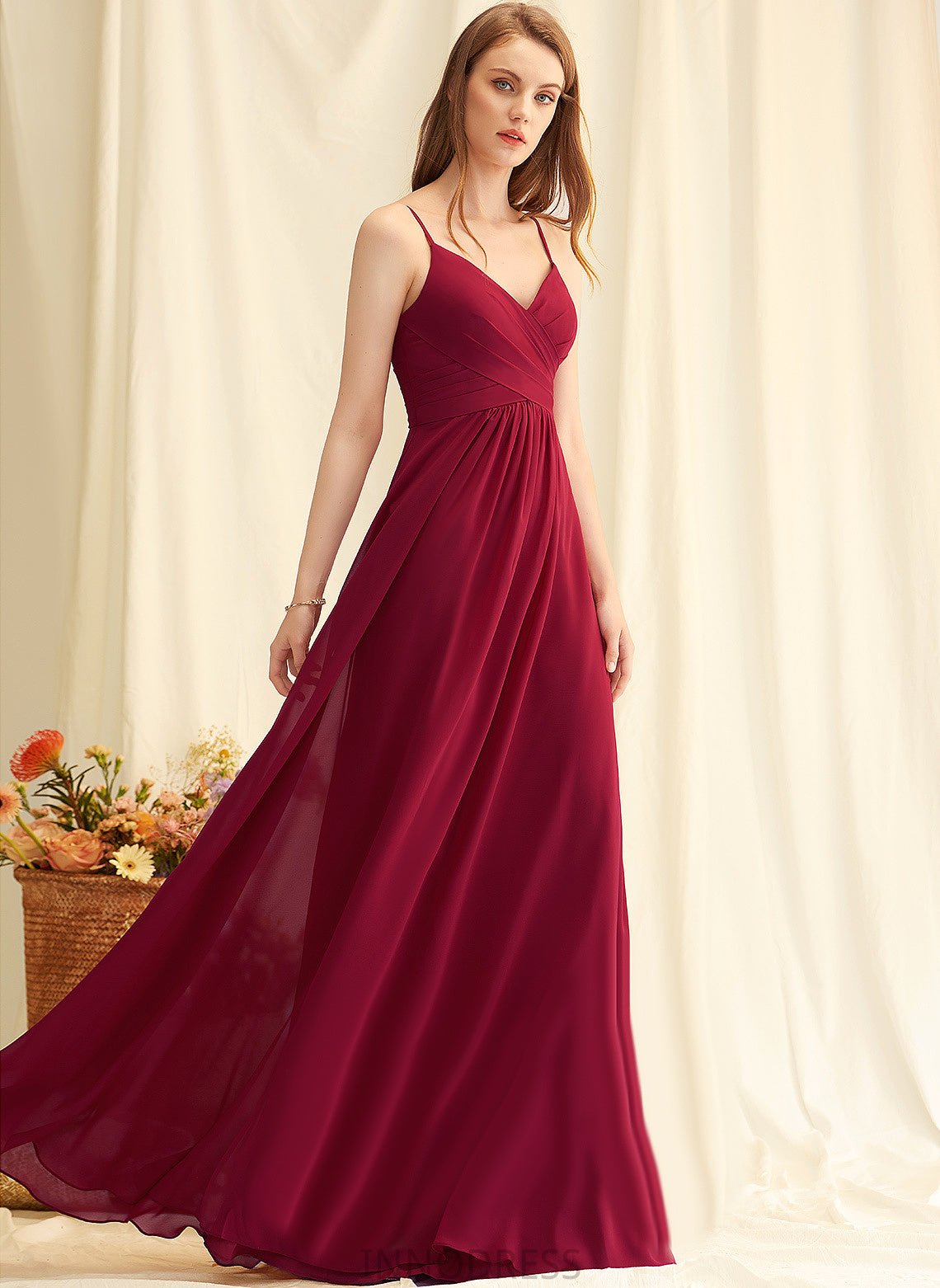 Fabric A-Line Embellishment Floor-Length Neckline Pleated V-neck Length Silhouette Paige Bridesmaid Dresses