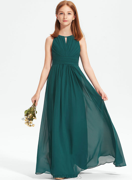 Floor-Length Neck With Junior Bridesmaid Dresses Ruffle Scoop A-Line Chiffon Laney