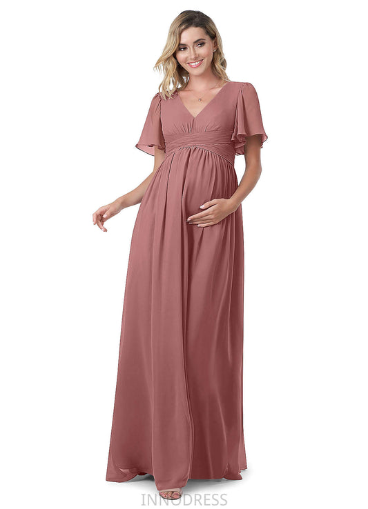 Janiah Sleeveless A-Line/Princess Natural Waist Floor Length V-Neck Bridesmaid Dresses