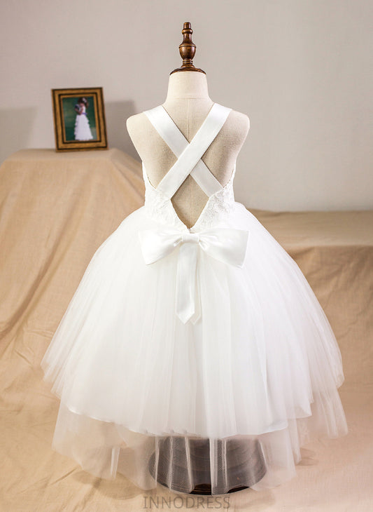 Sweetheart Areli Lace With Ball-Gown/Princess Tea-Length Tulle Bow(s) Junior Bridesmaid Dresses Satin