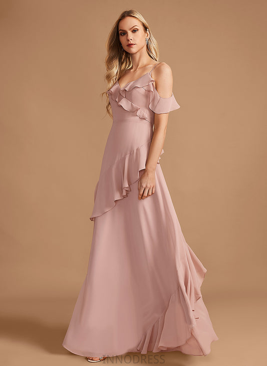 Neckline Fabric V-neck A-Line Floor-Length Silhouette Embellishment Ruffle Length Mercedes V-Neck Sleeveless Bridesmaid Dresses