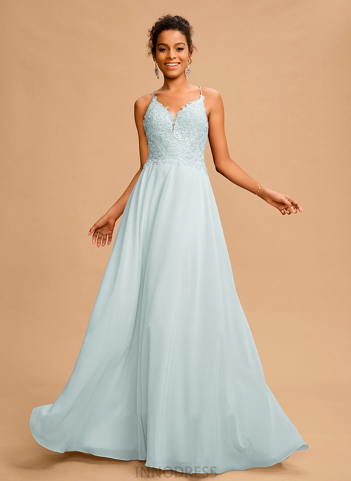 A-Line Prom Dresses Chiffon Sequins V-neck With Mallory Floor-Length