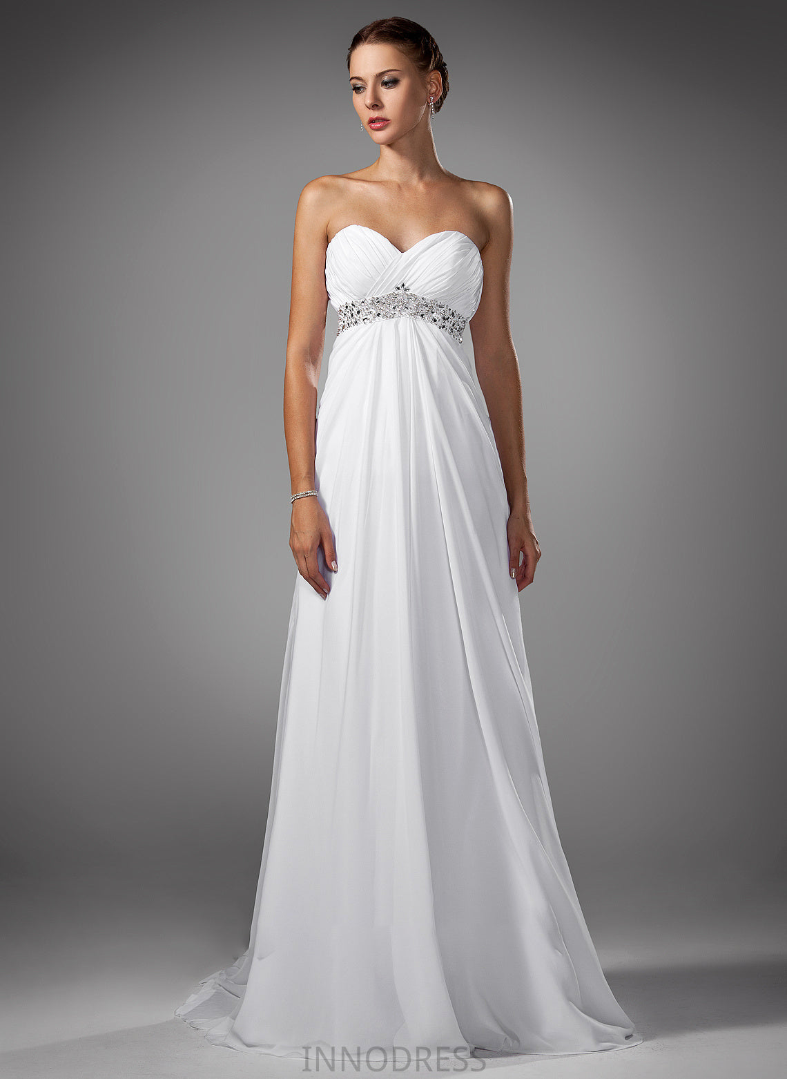 Wedding Beading Chiffon Train Wedding Dresses With Sweep Brooklynn Sweetheart Dress Empire Ruffle