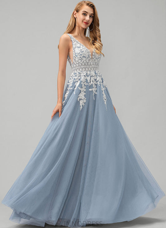 Lace V-neck Tulle Ball-Gown/Princess With Floor-Length Ciara Prom Dresses