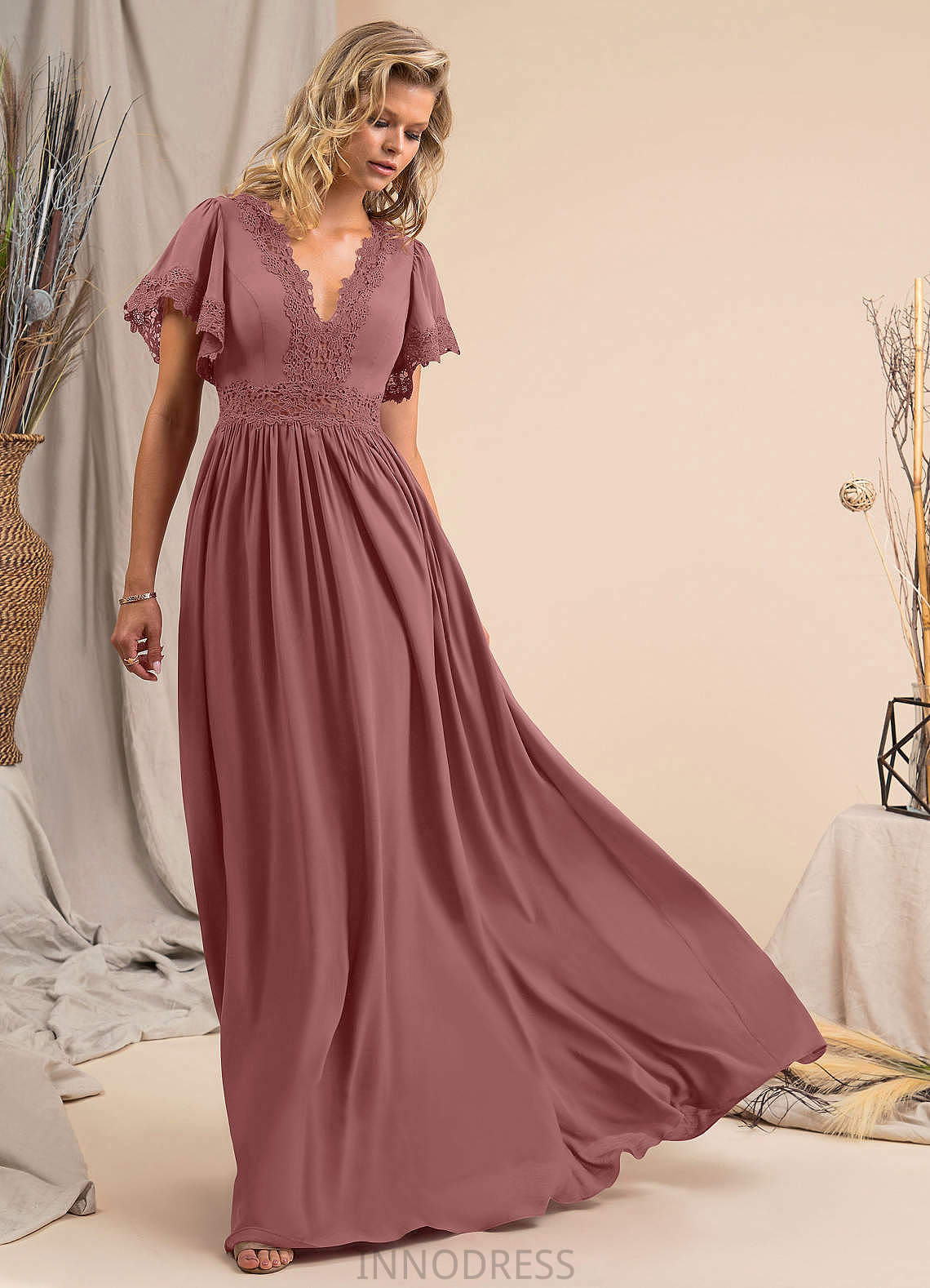 Tina V-Neck Natural Waist Floor Length Sleeveless A-Line/Princess Bridesmaid Dresses