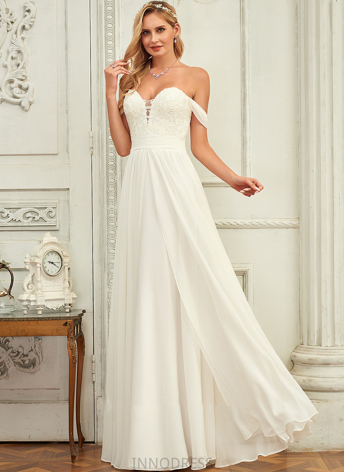 Dress Aliza Wedding Dresses A-Line Chiffon Wedding Off-the-Shoulder Lace Floor-Length