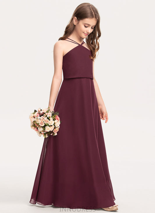 A-Line Chiffon Moriah V-neck Floor-Length Junior Bridesmaid Dresses