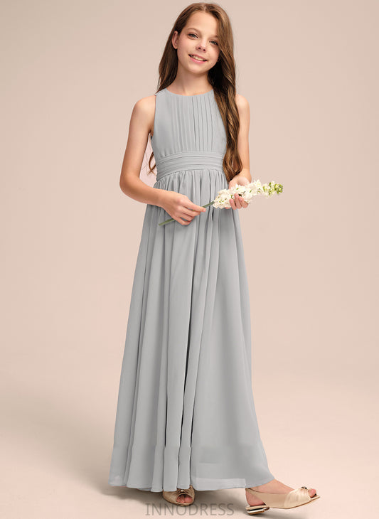 Alexis Junior Bridesmaid Dresses Floor-Length Scoop Bow(s) Chiffon Ruffle With Neck A-Line