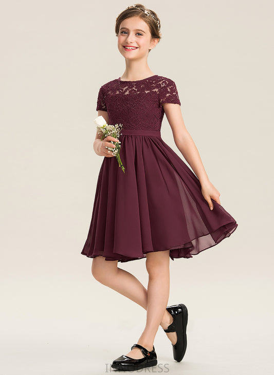 Neck Lace Scoop Knee-Length Bow(s) Cloe Junior Bridesmaid Dresses With Chiffon A-Line