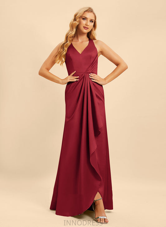 Embellishment Fabric SplitFront Floor-Length Silhouette Ruffle Neckline Length V-neck A-Line Brianna Sleeveless Bridesmaid Dresses