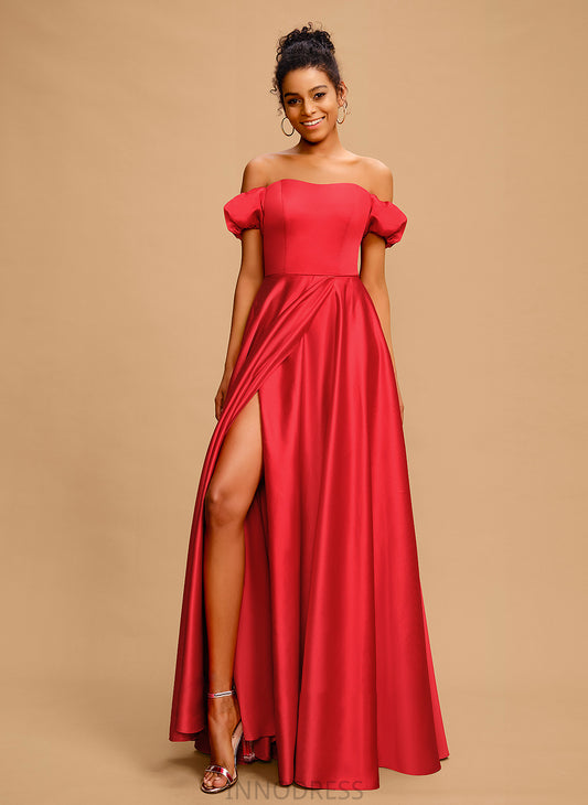 Off-the-Shoulder Parker Satin Floor-Length Prom Dresses Bow(s) Sweetheart Ball-Gown/Princess With