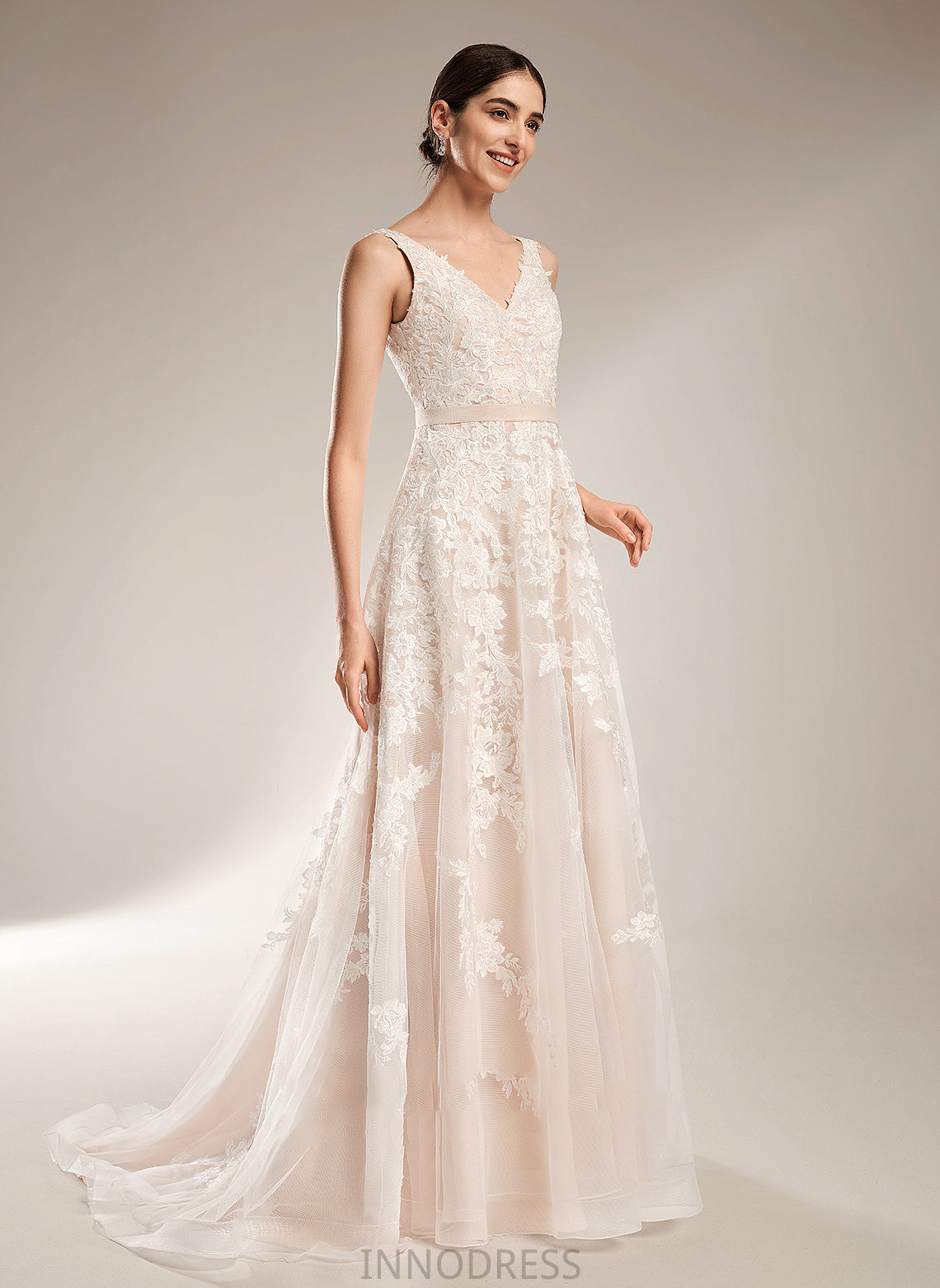 A-Line Train Court V-neck Wedding Wedding Dresses Jaiden Dress