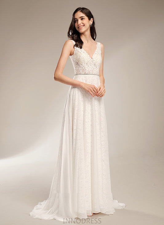 With Sweep Wedding Dresses Train Wedding Kamora V-neck Dress A-Line Beading