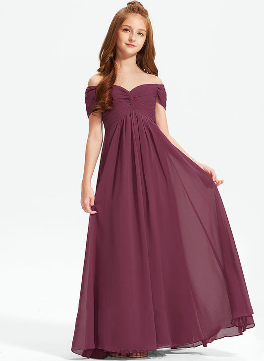 With Chiffon Grace A-Line Off-the-Shoulder Floor-Length Junior Bridesmaid Dresses Ruffle