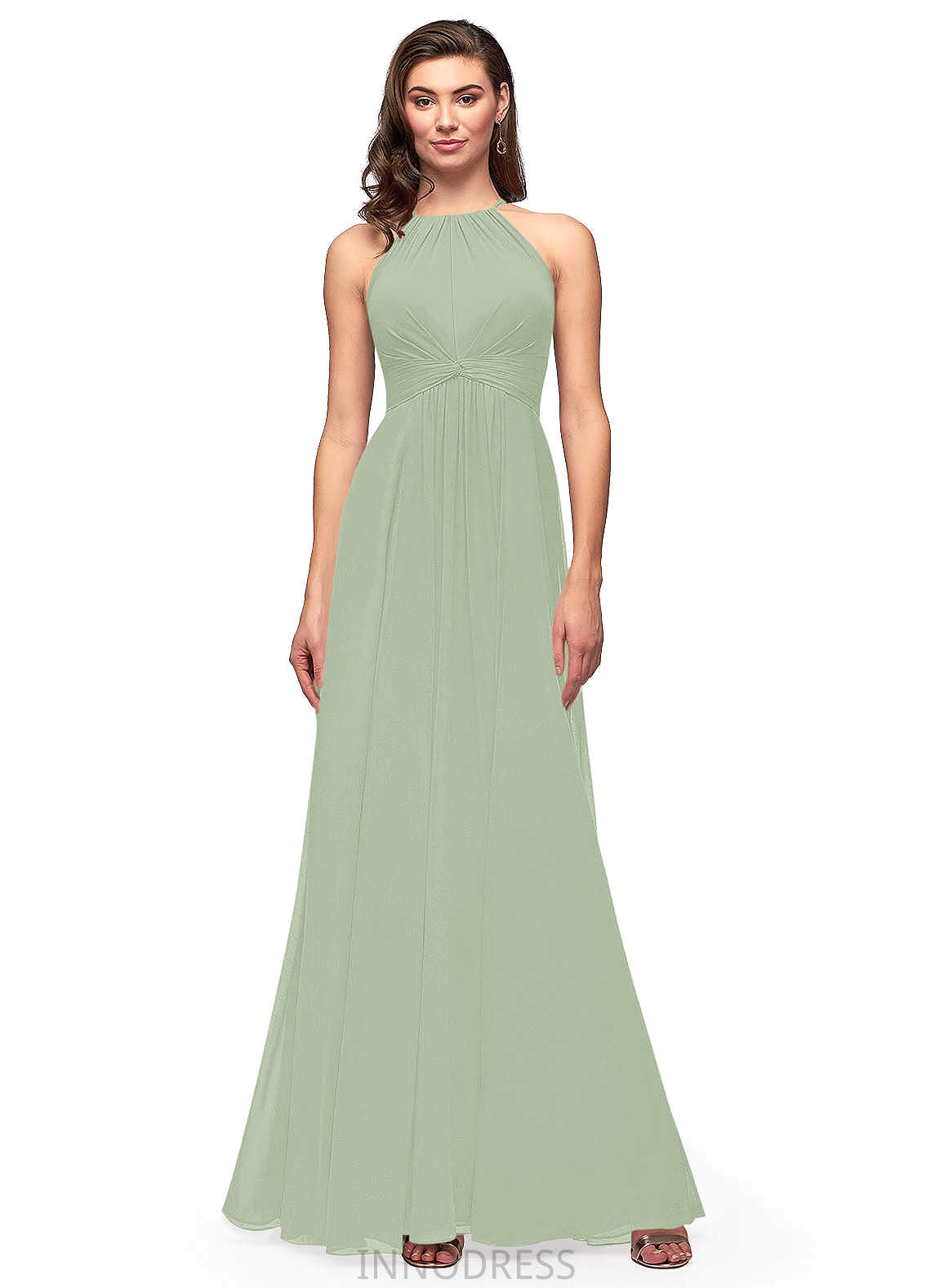 Micaela A-Line/Princess Floor Length Sleeveless Natural Waist Halter Bridesmaid Dresses