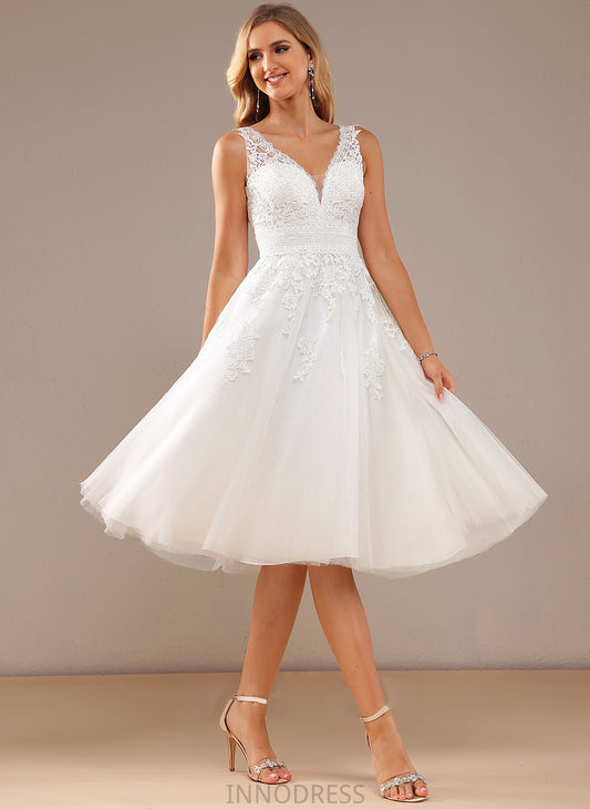 Wedding Dresses V-neck A-Line Lace Tulle Knee-Length Anabelle Dress Wedding