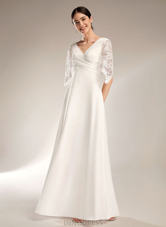 Sheath/Column Dress Floor-Length Wedding Dresses V-neck With Lace Wedding Rose