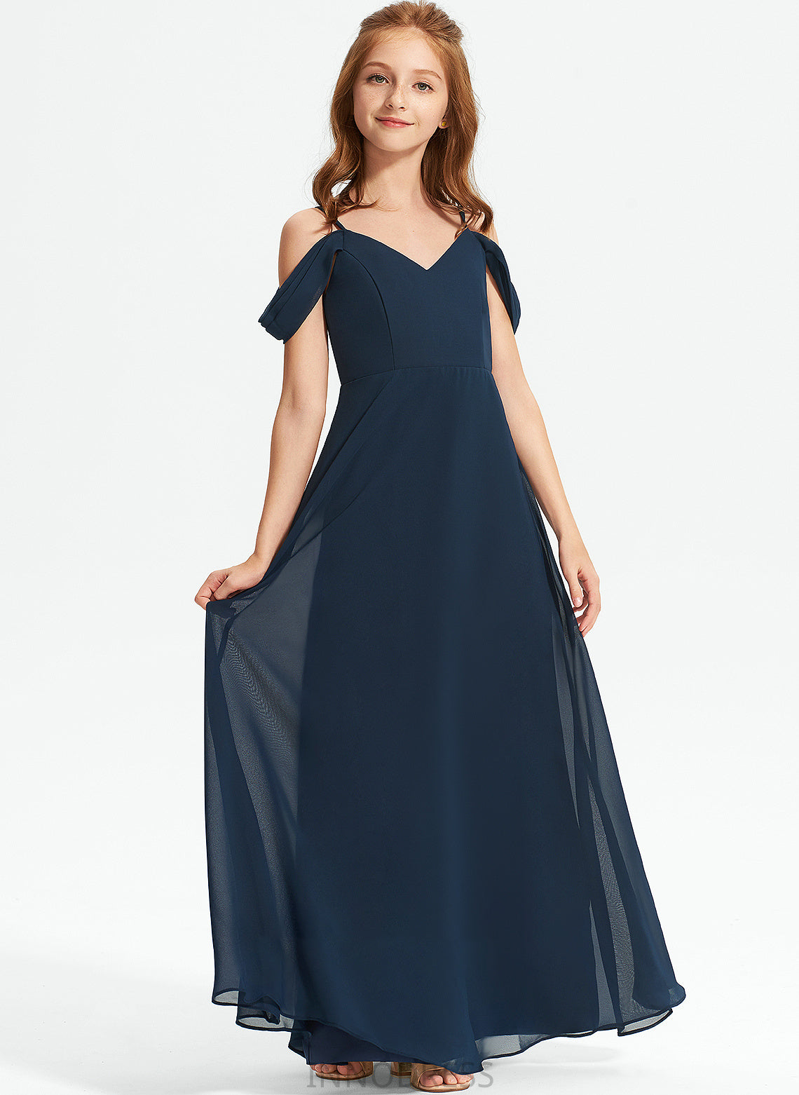 Off-the-Shoulder A-Line Francesca Chiffon Floor-Length Junior Bridesmaid Dresses