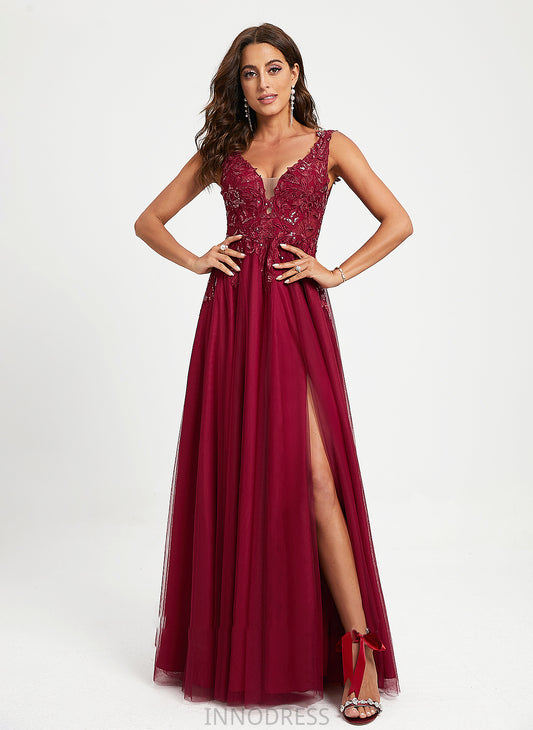 Sequins Tulle America Prom Dresses V-neck With Floor-Length Ball-Gown/Princess