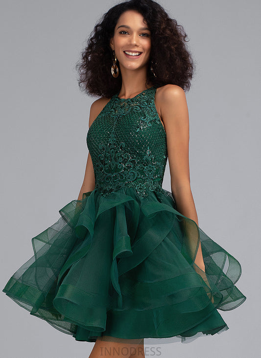 With Sequins Kamari Short/Mini Neck Prom Dresses Tulle Scoop Ball-Gown/Princess